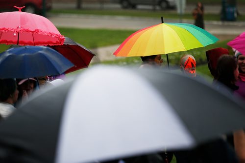 JOHN WOODS / WINNIPEG FREE PRESS
Rain falls at a transgender rally and march at the Manitoba Legislature Saturday, June 2, 2018.