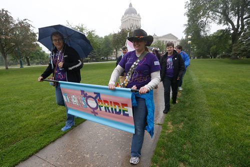 JOHN WOODS / WINNIPEG FREE PRESS
People march at a transgender rally and march at the Manitoba Legislature Saturday, June 2, 2018.