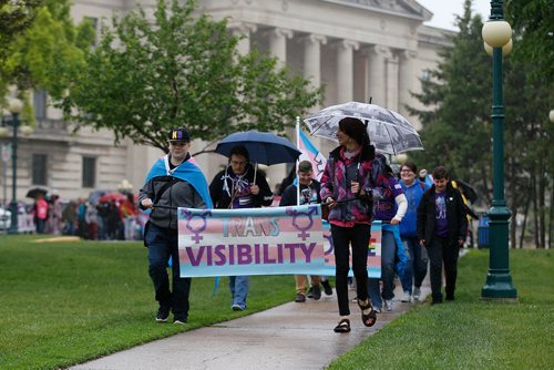 JOHN WOODS / WINNIPEG FREE PRESS
People march at a transgender rally and march at the Manitoba Legislature Saturday, June 2, 2018.