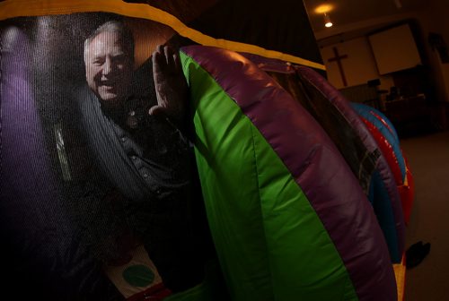 TREVOR HAGAN / WINNIPEG FREE PRESS
Pastor Rod Giesbrecht at Tabor Baptist Church and a bouncy castle, Friday, June 1, 2018.