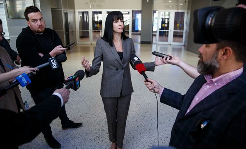 MIKE DEAL / WINNIPEG FREE PRESS
Dayna Spiring, president and CEO of Economic Development Winnipeg during a press conference about the Winnipeg Whiteout Street Party.
180604 - Monday, June 04, 2018.