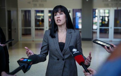 MIKE DEAL / WINNIPEG FREE PRESS
Dayna Spiring, president and CEO of Economic Development Winnipeg during a press conference about the Winnipeg Whiteout Street Party.
180604 - Monday, June 04, 2018.