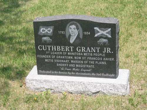 Canstar Community News May 23, 2018 - Metis leader and founder of St. Francois Xavier, Cuthbert Grant is commemorated with a gravestone in the St. Francois Xavier Catholic Church's cemetery. (ANDREA GEARY/CANSTAR COMMUNITY NEWS)
