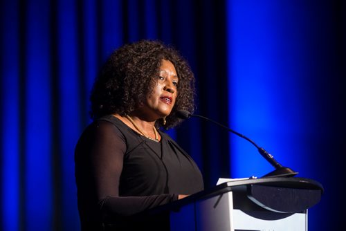 MIKAELA MACKENZIE / WINNIPEG FREE PRESS
Sibongiseni Dlamini-Mntambo, South African High Commissioner, speaks at a gala celebrating the opening of the Mandela exhibition at the Canadian Museum for Human Rights in Winnipeg on Monday, June 4, 2018. 
Mikaela MacKenzie / Winnipeg Free Press 2018.