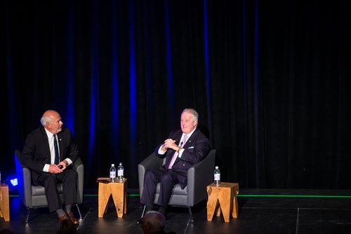 MIKAELA MACKENZIE / WINNIPEG FREE PRESS
Former Prime Minister Brian Mulroney speaks with Peter Mansbridge at a gala celebrating the opening of the Mandela exhibition at the Canadian Museum for Human Rights in Winnipeg on Monday, June 4, 2018. 
Mikaela MacKenzie / Winnipeg Free Press 2018.