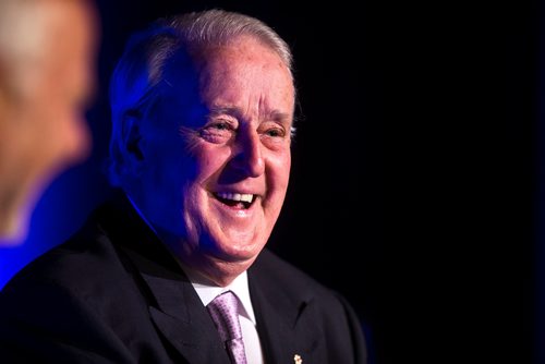 MIKAELA MACKENZIE / WINNIPEG FREE PRESS
Former Prime Minister Brian Mulroney speaks with Peter Mansbridge at a gala celebrating the opening of the Mandela exhibition at the Canadian Museum for Human Rights in Winnipeg on Monday, June 4, 2018. 
Mikaela MacKenzie / Winnipeg Free Press 2018.