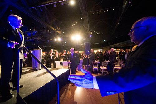 MIKAELA MACKENZIE / WINNIPEG FREE PRESS
Former Prime Minister Brian Mulroney walks up to the stage before speaking at a gala celebrating the opening of the Mandela exhibition at the Canadian Museum for Human Rights in Winnipeg on Monday, June 4, 2018. 
Mikaela MacKenzie / Winnipeg Free Press 2018.