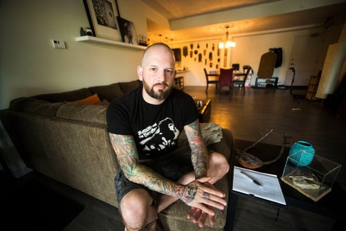 MIKAELA MACKENZIE / WINNIPEG FREE PRESS
Jeff Bromley, who released his first book of poetry, Feast, earlier this spring, poses in his home in Winnipeg on Tuesday, June 5, 2018. It was a best-seller at McNally in March and has shipped copies as far as New Zealand and Iraq. 
Mikaela MacKenzie / Winnipeg Free Press 2018.