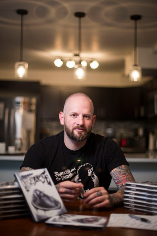 MIKAELA MACKENZIE / WINNIPEG FREE PRESS
Jeff Bromley, who released his first book of poetry, Feast, earlier this spring, poses in his home in Winnipeg on Tuesday, June 5, 2018. It was a best-seller at McNally in March and has shipped copies as far as New Zealand and Iraq. 
Mikaela MacKenzie / Winnipeg Free Press 2018.