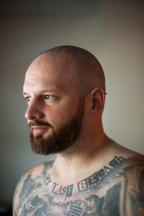 MIKAELA MACKENZIE / WINNIPEG FREE PRESS
Jeff Bromley, who released his first book of poetry, Feast, earlier this spring, poses in his home in Winnipeg on Tuesday, June 5, 2018. It was a best-seller at McNally in March and has shipped copies as far as New Zealand and Iraq. 
Mikaela MacKenzie / Winnipeg Free Press 2018.