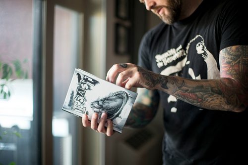 MIKAELA MACKENZIE / WINNIPEG FREE PRESS
Jeff Bromley, who released his first book of poetry, Feast, earlier this spring, poses in his home in Winnipeg on Tuesday, June 5, 2018. It was a best-seller at McNally in March and has shipped copies as far as New Zealand and Iraq. 
Mikaela MacKenzie / Winnipeg Free Press 2018.