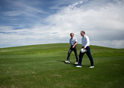 ANDREW RYAN / WINNIPEG FREE PRESS Bridges Golf Course Head Pro Larry Robinson, left, is now joined by long time friend Robin Henderson as the course's new assistant pro. The two met as young children and stayed together as friends tied by their love of golf.