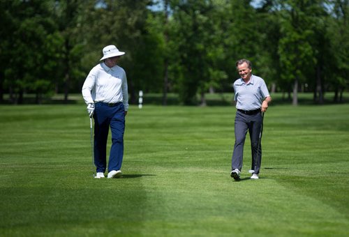 ANDREW RYAN / WINNIPEG FREE PRESS Bridges Golf Course Head Pro Larry Robinson, right, is now joined by long time friend Robin Henderson as the course's new assistant pro. The two met as young children and stayed together as friends tied by their love of golf.