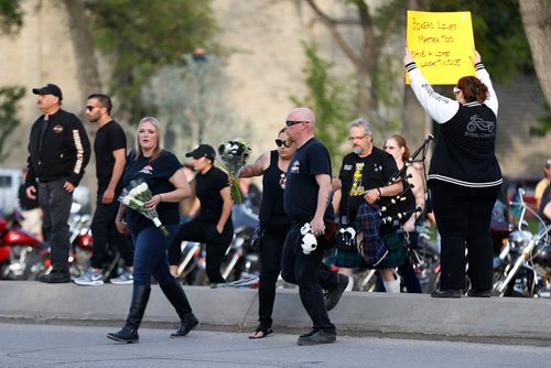 JOHN WOODS / WINNIPEG FREE PRESS
Family, friends and supporters gathered at the corner of Portage and Home Tuesday, June 5, 2018 to remember Robert Benson, aka Matt Cave, who was killed in a motorcycle collision with a stolen van.