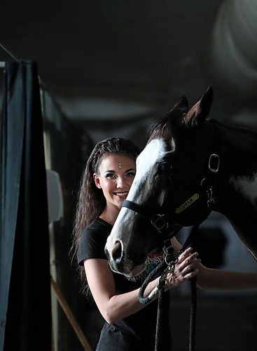 RUTH BONNEVILLE / WINNIPEG FREE PRESS

Cavalia Odysseo

Feature on Day in the life of a professional rider and her horse.  Photos shadowing  a Odysseo rider, Chelsea Jordan, and her horse Utah (brown) and other horses as they get ready for the show   prepping for the performance, makeup, hair, costume, rehearsals, pre-show rituals with rider/horse, some shots of show during water scene and  post-show wind down, shower, groom and treat time. 
Photos taken on May 31, 2018.
Chelsea enjoys spending time with her favourite horse, Utah. 

See Erin Lebar story
June 5,  2018
