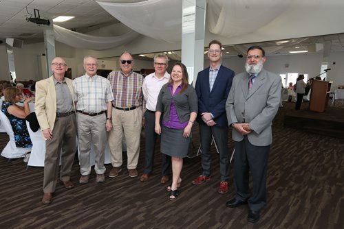 JASON HALSTEAD / WINNIPEG FREE PRESS

L-R: Winnipeg Public Library board members Morley Walker, Dave Kemp, Gordon Crook, Wade Ireland, Monique Ireland, Ed Cuddy and Sarfraz Chishti at the Books and Brunch fundraiser for Friends of the Winnipeg Public Library at The Gates on Roblin on May 6, 2018. (See Social Page)