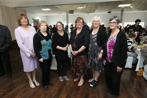 JASON HALSTEAD / WINNIPEG FREE PRESS

L-R: Library supporters Bev Grobb, Rosemarie Klassen, Barb Waterman, Gail van Reede, Teddi Brown and Cathy Phillipson at the Books and Brunch fundraiser for Friends of the Winnipeg Public Library at The Gates on Roblin on May 6, 2018. (See Social Page)