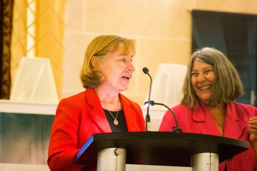 MIKAELA MACKENZIE / WINNIPEG FREE PRESS
Outstanding Volunteer Award co-winners Ellen Oberlander and Trish Smerchanski at the Mayor's Luncheon for the Arts in Winnipeg on Wednesday, June 6, 2018.
Mikaela MacKenzie / Winnipeg Free Press 2018.