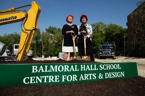 ANDREW RYAN / WINNIPEG FREE PRESS Nancy Cipryk, chair of the board of governors for Balmoral Hall School and Joanne Kamins, head of the school stand after the official groundbreaking of the new three storey Centre for Arts & Design on June 7, 2018. The new three storey building will focus on developing young women's skills in science, technology, engineering, arts, and mathematics and is scheduled to be completed in spring of 2019.