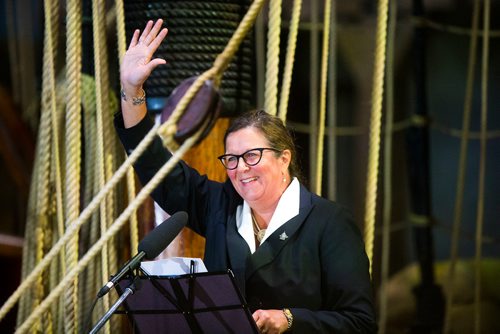 MIKAELA MACKENZIE / WINNIPEG FREE PRESS
Claudette Leclerc, executive director and CEO of the Manitoba Museum, speaks at the opening of the Nonsuch gallery at the Manitoba Museum in Winnipeg on Wednesday, June 6, 2018.
Mikaela MacKenzie / Winnipeg Free Press 2018.