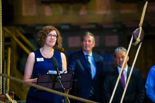 MIKAELA MACKENZIE / WINNIPEG FREE PRESS
Curator Amelia Fay speaks at the opening of the Nonsuch gallery at the Manitoba Museum in Winnipeg on Wednesday, June 6, 2018.
Mikaela MacKenzie / Winnipeg Free Press 2018.