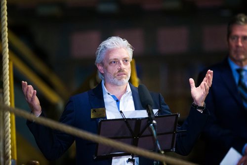 MIKAELA MACKENZIE / WINNIPEG FREE PRESS
Scott Craig, chair of the Manitoba Museum Board of Governors, speaks at the opening of the Nonsuch gallery at the Manitoba Museum in Winnipeg on Wednesday, June 6, 2018.
Mikaela MacKenzie / Winnipeg Free Press 2018.