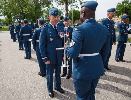 MIKE DEAL / WINNIPEG FREE PRESS
Brigadier-General Sean Boyle, Deputy Commander 1 Canadian Air Division reviews the contingent of the RCAF during one of their final practices at 17 Wing Winnipeg before heading to London to perform Public Duties for Her Majesty Queen Elizabeth II from June 25th to July 15th.
180608 - Friday, June 08, 2018.