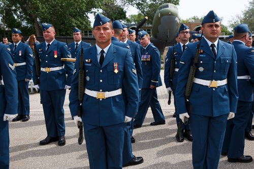 MIKE DEAL / WINNIPEG FREE PRESS
Brigadier-General Sean Boyle, Deputy Commander 1 Canadian Air Division reviews the contingent of the RCAF during one of their final practices at 17 Wing Winnipeg before heading to London to perform Public Duties for Her Majesty Queen Elizabeth II from June 25th to July 15th.
180608 - Friday, June 08, 2018.