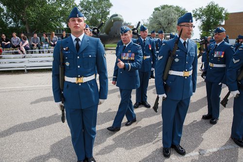 MIKE DEAL / WINNIPEG FREE PRESS
Brigadier-General Sean Boyle, Deputy Commander 1 Canadian Air Division reviews the contingent of the RCAF during one of their final practices at 17 Wing Winnipeg before heading to London to perform Public Duties for Her Majesty Queen Elizabeth II from June 25th to July 15th.
180608 - Friday, June 08, 2018.