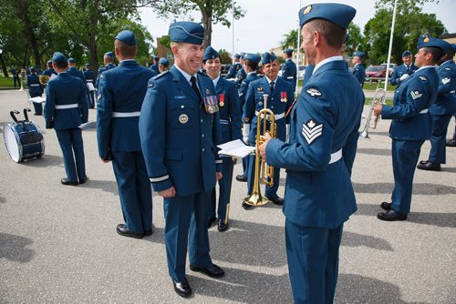 MIKE DEAL / WINNIPEG FREE PRESS
Brigadier-General Sean Boyle, Deputy Commander 1 Canadian Air Division reviews the contingent of the RCAF during one of their final practices at 17 Wing Winnipeg before heading to London to perform Public Duties for Her Majesty Queen Elizabeth II from June 25th to July 15th.
180608 - Friday, June 08, 2018.