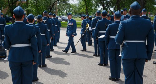 MIKE DEAL / WINNIPEG FREE PRESS
Brigadier-General Sean Boyle, Deputy Commander 1 Canadian Air Division reviews the contingent of the RCAF during one of their final practices at 17 Wing Winnipeg before heading to London to perform Public Duties for Her Majesty Queen Elizabeth II from June 25th to July 15th.
180608 - Friday, June 08, 2018.