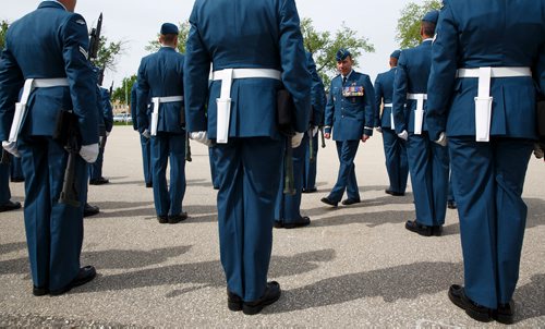 MIKE DEAL / WINNIPEG FREE PRESS
Brigadier-General Sean Boyle, Deputy Commander 1 Canadian Air Division reviews the contingent of the RCAF during one of their final practices at 17 Wing Winnipeg before heading to London to perform Public Duties for Her Majesty Queen Elizabeth II from June 25th to July 15th.
180608 - Friday, June 08, 2018.