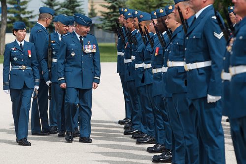 MIKE DEAL / WINNIPEG FREE PRESS
Brigadier-General Sean Boyle, Deputy Commander 1 Canadian Air Division reviews the contingent of the RCAF during one of their final practices at 17 Wing Winnipeg before heading to London to perform Public Duties for Her Majesty Queen Elizabeth II from June 25th to July 15th.
180608 - Friday, June 08, 2018.