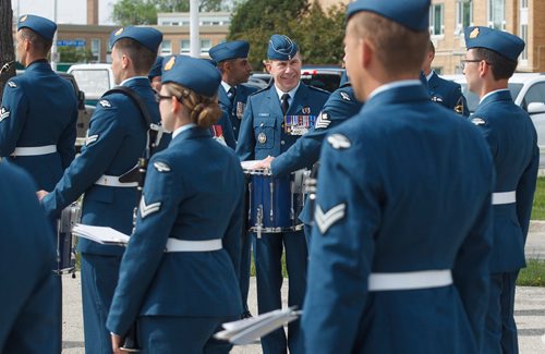 MIKE DEAL / WINNIPEG FREE PRESS
Brigadier-General Sean Boyle, Deputy Commander 1 Canadian Air Division reviews the contingent of the RCAF during one of their final practices at 17 Wing Winnipeg before heading to London to perform Public Duties for Her Majesty Queen Elizabeth II from June 25th to July 15th.
180608 - Friday, June 08, 2018.