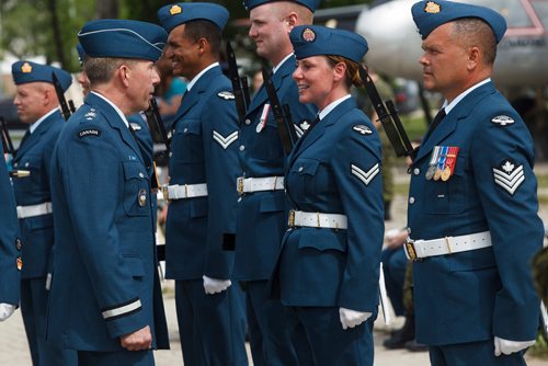 MIKE DEAL / WINNIPEG FREE PRESS
Brigadier-General Sean Boyle, Deputy Commander 1 Canadian Air Division reviews the contingent of the RCAF during one of their final practices at 17 Wing Winnipeg before heading to London to perform Public Duties for Her Majesty Queen Elizabeth II from June 25th to July 15th.
180608 - Friday, June 08, 2018.