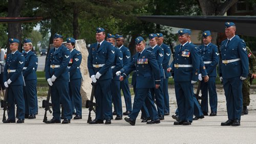 MIKE DEAL / WINNIPEG FREE PRESS
Brigadier-General Sean Boyle, Deputy Commander 1 Canadian Air Division reviews the contingent of the RCAF during one of their final practices at 17 Wing Winnipeg before heading to London to perform Public Duties for Her Majesty Queen Elizabeth II from June 25th to July 15th.
180608 - Friday, June 08, 2018.