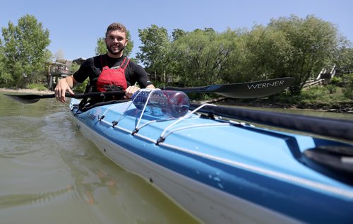 TREVOR HAGAN / WINNIPEG FREE PRESS
Alex Martin, 18, here at FortWhyte during the MEC Paddlefest, will be attempting a solo kayak trip around Lake Winnipeg later this summer, Sunday, June 10, 2018.