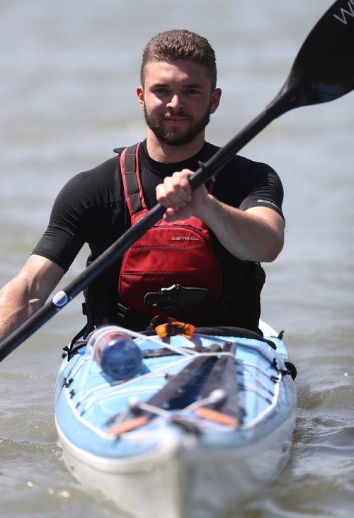 TREVOR HAGAN / WINNIPEG FREE PRESS
Alex Martin, 18, here at FortWhyte during the MEC Paddlefest, will be attempting a solo kayak trip around Lake Winnipeg later this summer, Sunday, June 10, 2018.