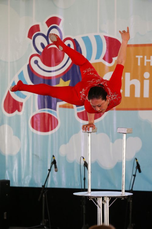 JOHN WOODS / WINNIPEG FREE PRESS
An acrobat performs st the finale of The Children's Festival in Winnipeg Sunday, June 10, 2017.

