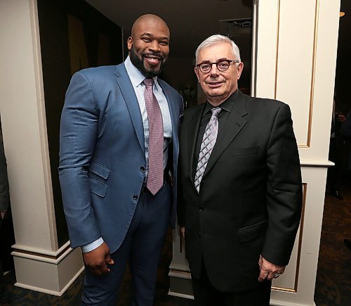 JASON HALSTEAD / WINNIPEG FREE PRESS

L-R: Israel Idonije (event host) and David Barnard (University of Manitoba (president and vice-chancellor) at the University of Manitoba's Distinguished Alumni Awards Celebration of Excellence at the Metropolitan Entertainment Centre on May 10, 2018. (See Social Page)