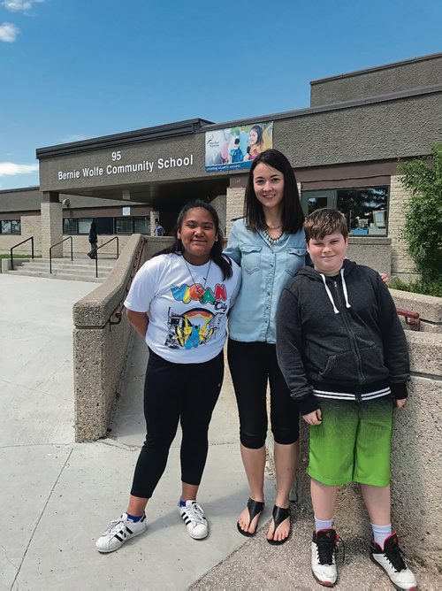 Canstar Community News (From left) Bernie Wolfe Community School student Lara Alcantara, teacher Meghan McOmber, and student Aiden Manicone have experienced the benefits of participating in the True North Youth Foundation's Project 11. (SHELDON BIRNIE/CANSTAR/THE HERALD)