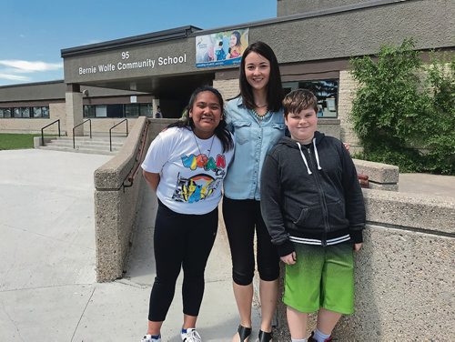 Canstar Community News (From left) Bernie Wolfe Community School student Lara Alcantara, teacher Meghan McOmber, and student Aiden Manicone have experienced the benefits of participating in the True North Youth Foundation's Project 11. (SHELDON BIRNIE/CANSTAR/THE HERALD)