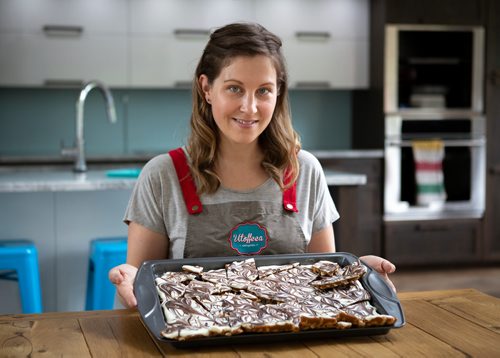 ANDREW RYAN / WINNIPEG FREE PRESS Cate Dyck's business, Utoffeea, which she started six years ago after trying a friend's toffee, has been called Canada's best toffee by some. She's pictured in her home kitchen on June 12, 2018.