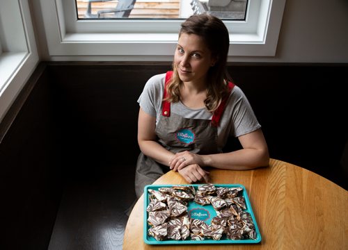 ANDREW RYAN / WINNIPEG FREE PRESS Cate Dyck's business, Utoffeea, which she started six years ago after trying a friend's toffee, has been called Canada's best toffee by some. She's pictured in her home kitchen on June 12, 2018.