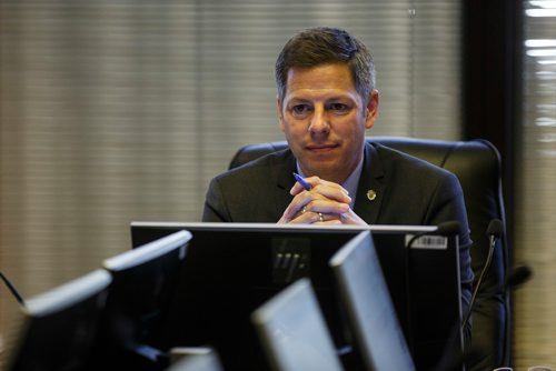 MIKE DEAL / WINNIPEG FREE PRESS
Winnipeg Mayor Brian Bowman during the EPC meeting where he introduced a motion that would give council the chance to give direction to the public service on how to deal with a part of the new collective agreement with the United Firefighters of Winnipeg. 
180613 - Wednesday, June 13, 2018.