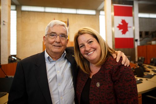 MIKE DEAL / WINNIPEG FREE PRESS
Councillor Cindy Gilroy and her father, Ernie who was also a city councillor from 1986 to 1992, and was a member of the city's executive policy committee during Bill Norrie's administration. 
180613 - Wednesday, June 13, 2018.