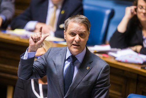 MIKAELA MACKENZIE / WINNIPEG FREE PRESS
MLA Cameron Friesen speaks during question period in the Manitoba Legislative Chamber in Winnipeg on Wednesday, June 13, 2018. 
Mikaela MacKenzie / Winnipeg Free Press 2018.