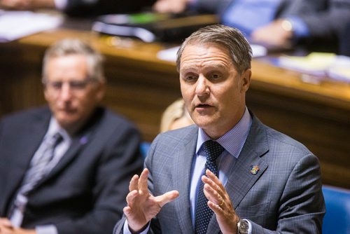 MIKAELA MACKENZIE / WINNIPEG FREE PRESS
MLA Cameron Friesen speaks during question period in the Manitoba Legislative Chamber in Winnipeg on Wednesday, June 13, 2018. 
Mikaela MacKenzie / Winnipeg Free Press 2018.