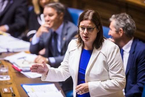 MIKAELA MACKENZIE / WINNIPEG FREE PRESS
MLA Heather Stefanson speaks during question period in the Manitoba Legislative Chamber in Winnipeg on Wednesday, June 13, 2018. 
Mikaela MacKenzie / Winnipeg Free Press 2018.