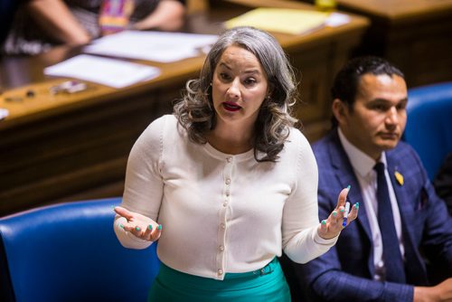 MIKAELA MACKENZIE / WINNIPEG FREE PRESS
MLA Nahanni Fontaine speaks during question period in the Manitoba Legislative Chamber in Winnipeg on Wednesday, June 13, 2018. 
Mikaela MacKenzie / Winnipeg Free Press 2018.